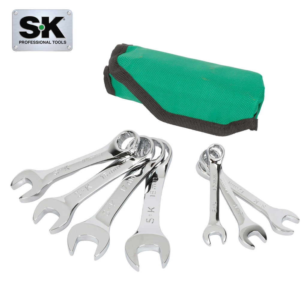 SK Tools USA - 7 Piece 12 Point Metric Short Combination SuperKrome Wrench Set