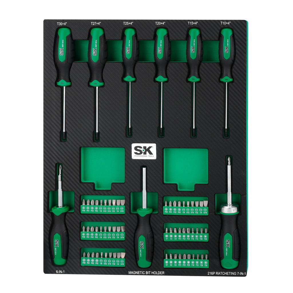 SK Tools USA - 69 Piece Dual-Material Screwdriver Set with Magnetic Bit Holder