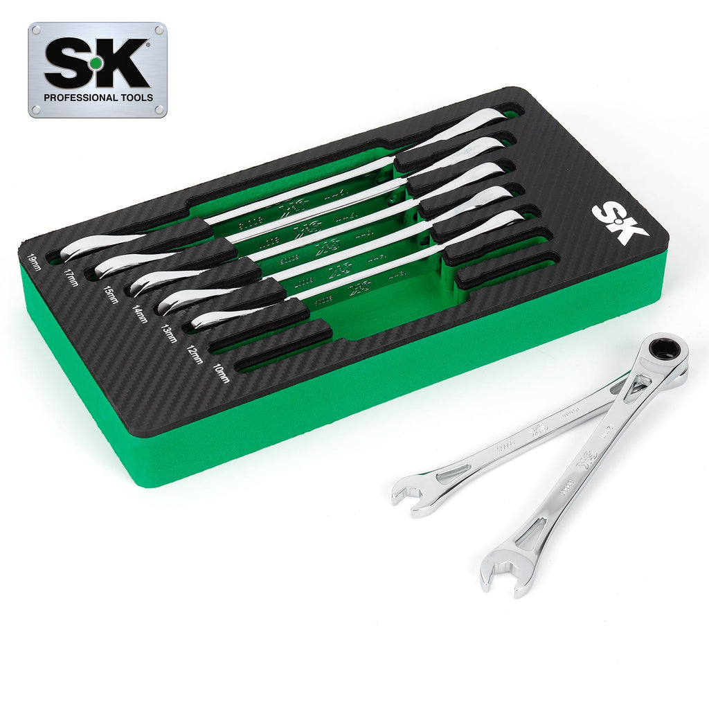SK Tools USA - X-Frame 7 Piece, 6 point, Metric Combination Ratcheting Wrench Set