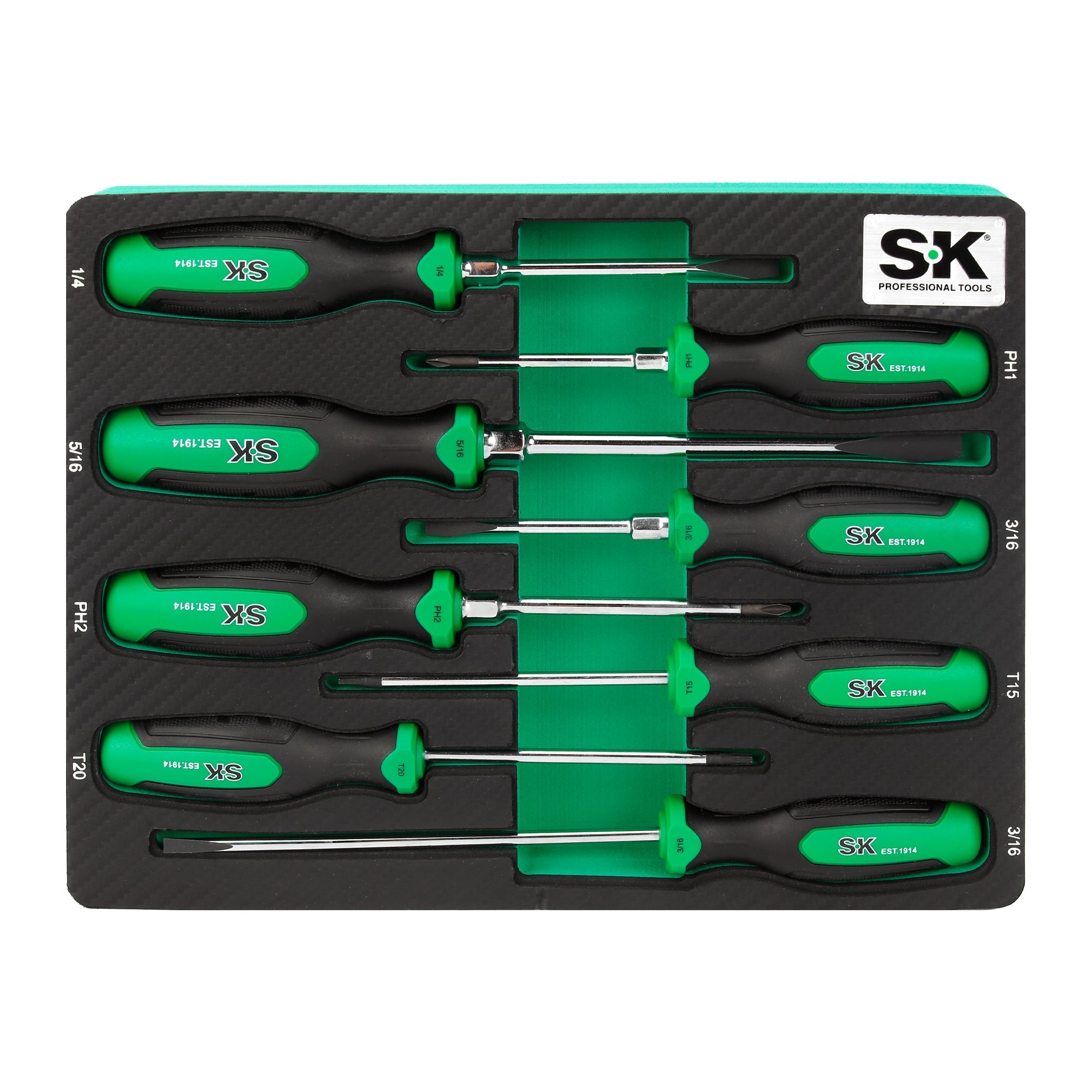 SK Tools USA - 8 Piece Dual-Material Magnetic Combination Screwdriver Set