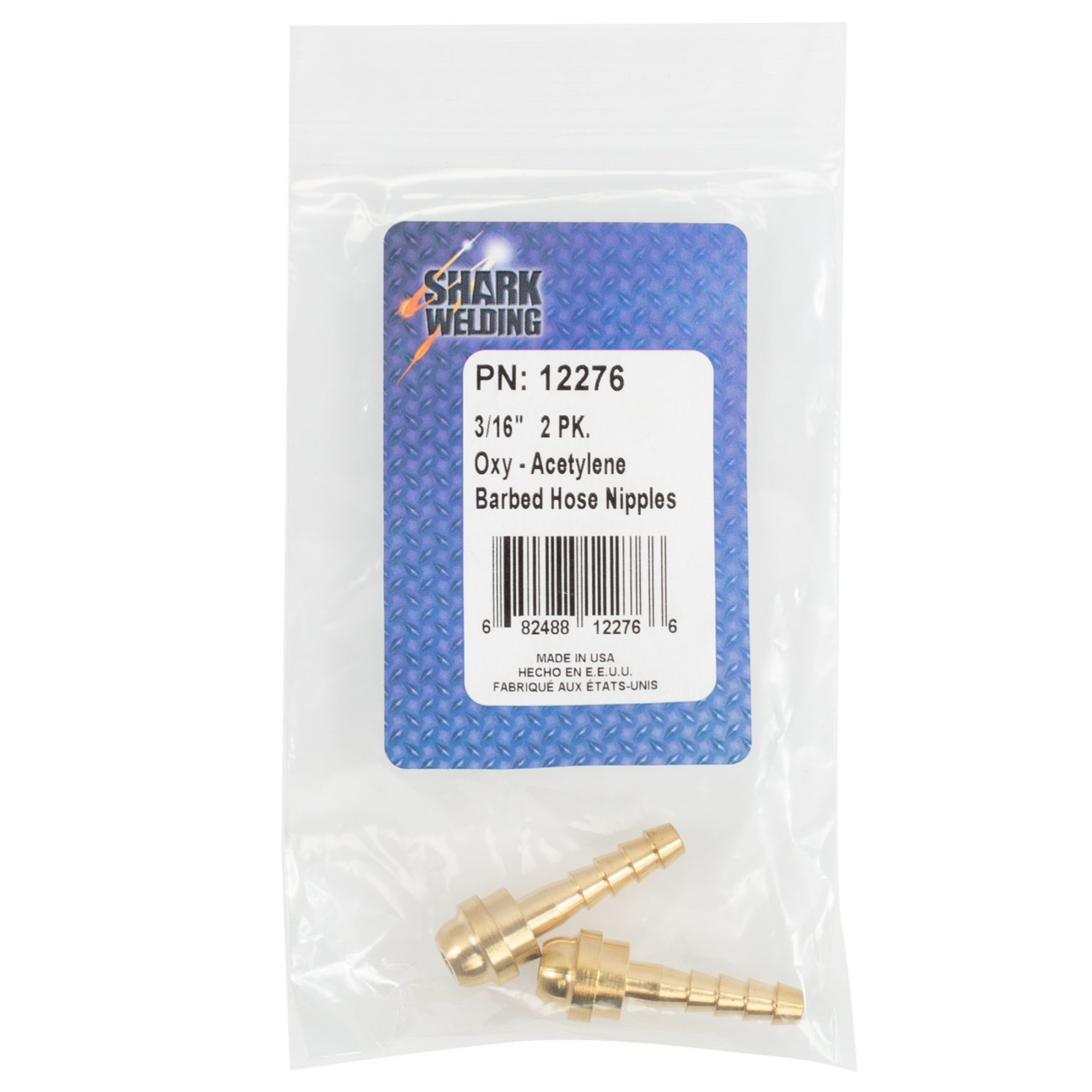 Shark Industries - 2 PK Oxygen-Acetylene B-Size Barbed Hose Nipples. 3/16″ ID, 1-7/16″ Length