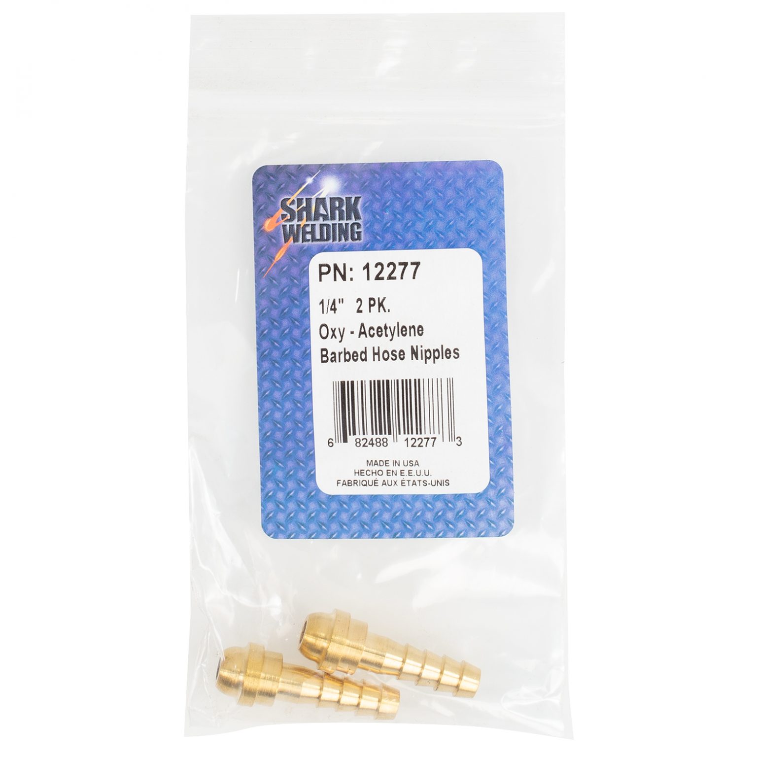 Shark Industries - 2 PK Oxygen-Acetylene B-Size Barbed Hose Nipples. 1/4″ ID, 1-7/16″ Length