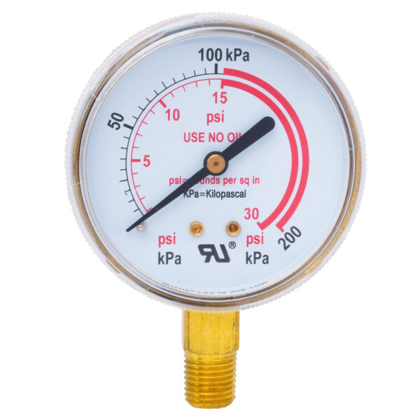 Shark Industries - Heavy Duty (Acetylene Only) Gauge – 2 1/2″ - 1/4" NPT - 0-30 Pounds