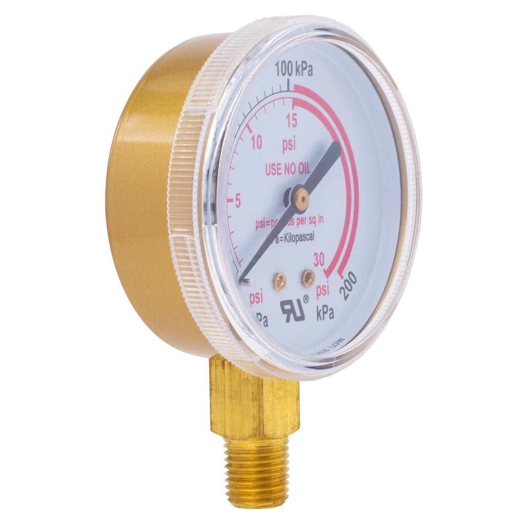 Shark Industries - Heavy Duty (Acetylene Only) Gauge – 2 1/2″ - 1/4" NPT - 0-30 Pounds