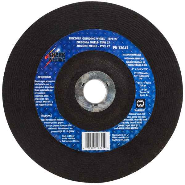 Shark Industries - 5PK - Grinding Wheels Type 27 – Zirconia 7″ x 1/4″ x 7/8 – 24 Grit