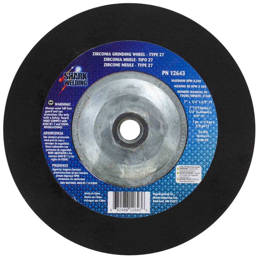 Shark Industries - Grinding Wheels Type 27- Zirconia 7″x 1/4″ x 5/8-11 – 24 Grit