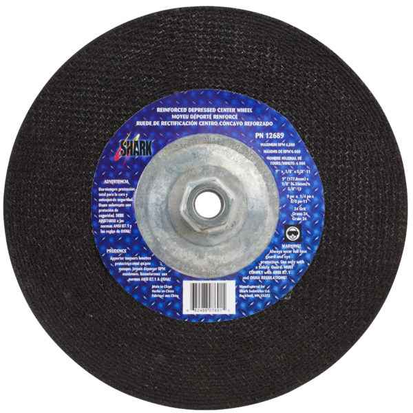 Shark Industries - 9″ Type 27 Aluminum Oxide Grinding Wheel – 1/8″ x 5/8″-11, 24 Grit