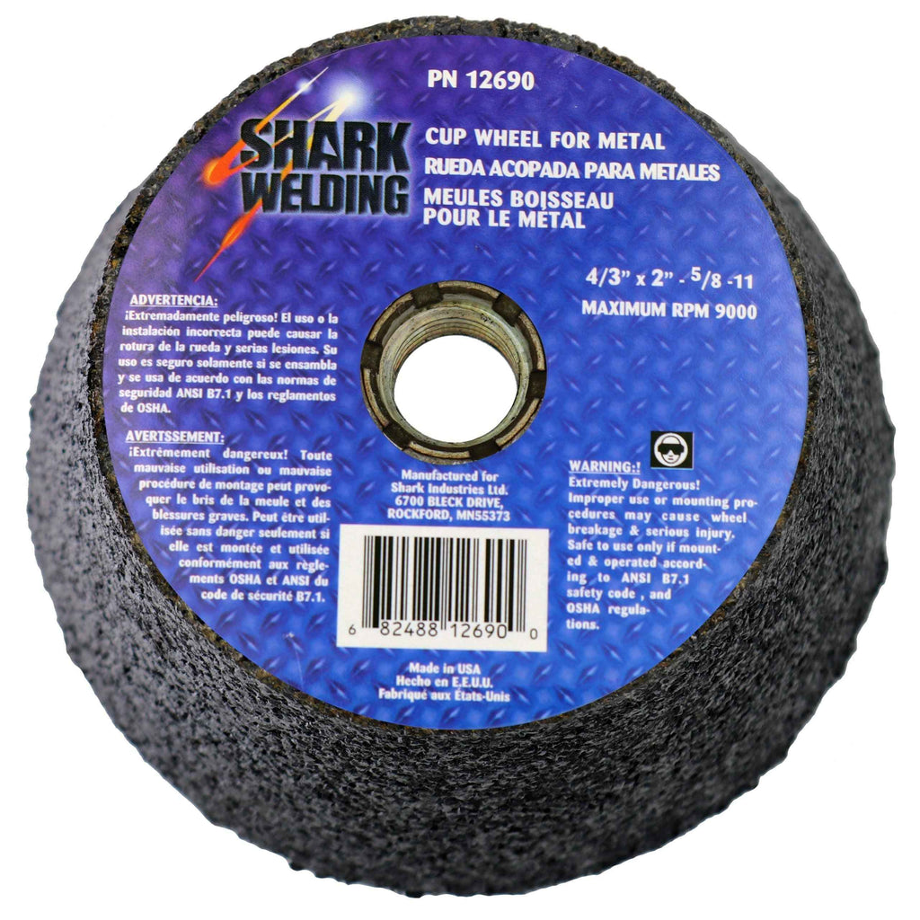Shark Industries - Type 11 Coarse Cup Style Grinding Wheels – 4/3″, 5/3″, and 6/4″ Diameters x 2″ Height x 5/8-11 NC Arbor