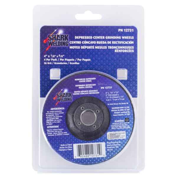 Shark Industries - 4″ Type 27 Aluminum Oxide Grinding Wheels Depressed Center – Hubless, 36 Grit – 4″ x 1/8″ x 5/8″
