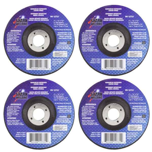 Shark Industries - 4″ Type 27 Aluminum Oxide Grinding Wheels Depressed Center – Hubless, 36 Grit – 4″ x 1/8″ x 5/8″