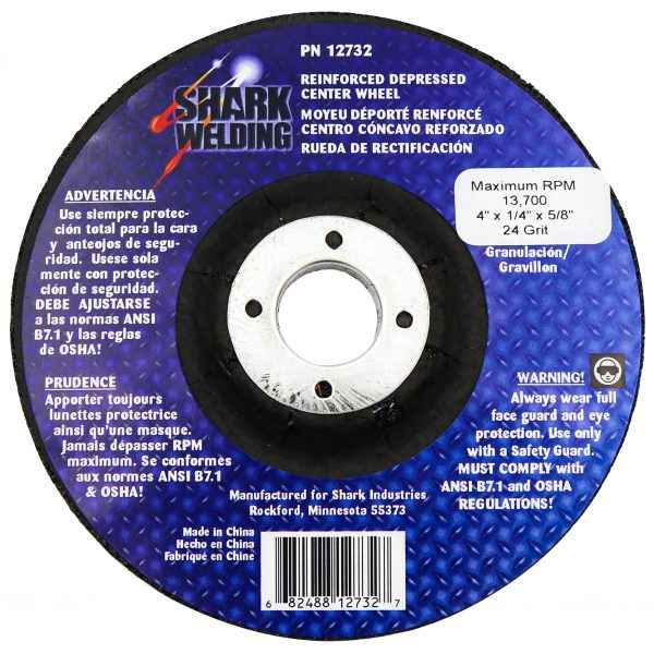 Shark Industries - 4″ Type 27 Aluminum Oxide Grinding Wheels Depressed Center – Hubless, 36 Grit – 4″ x 1/8″ x 5/8″