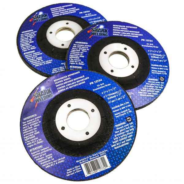 Shark Industries - 4.5″ Type 27 Aluminum Oxide Grinding Wheels Depressed Center – Hubless, 24 Grit. 4.5″ x 1/4″ x 7/8″