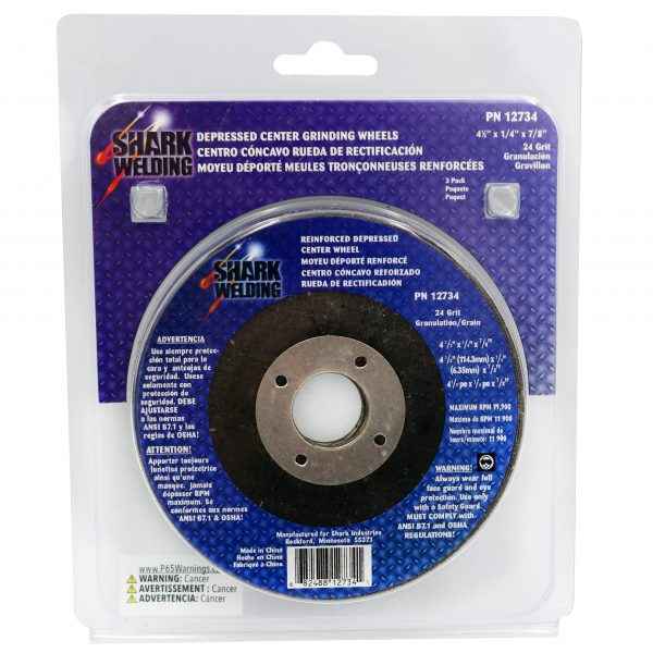 Shark Industries - 4.5″ Type 27 Aluminum Oxide Grinding Wheels Depressed Center – Hubless, 24 Grit. 4.5″ x 1/4″ x 7/8″