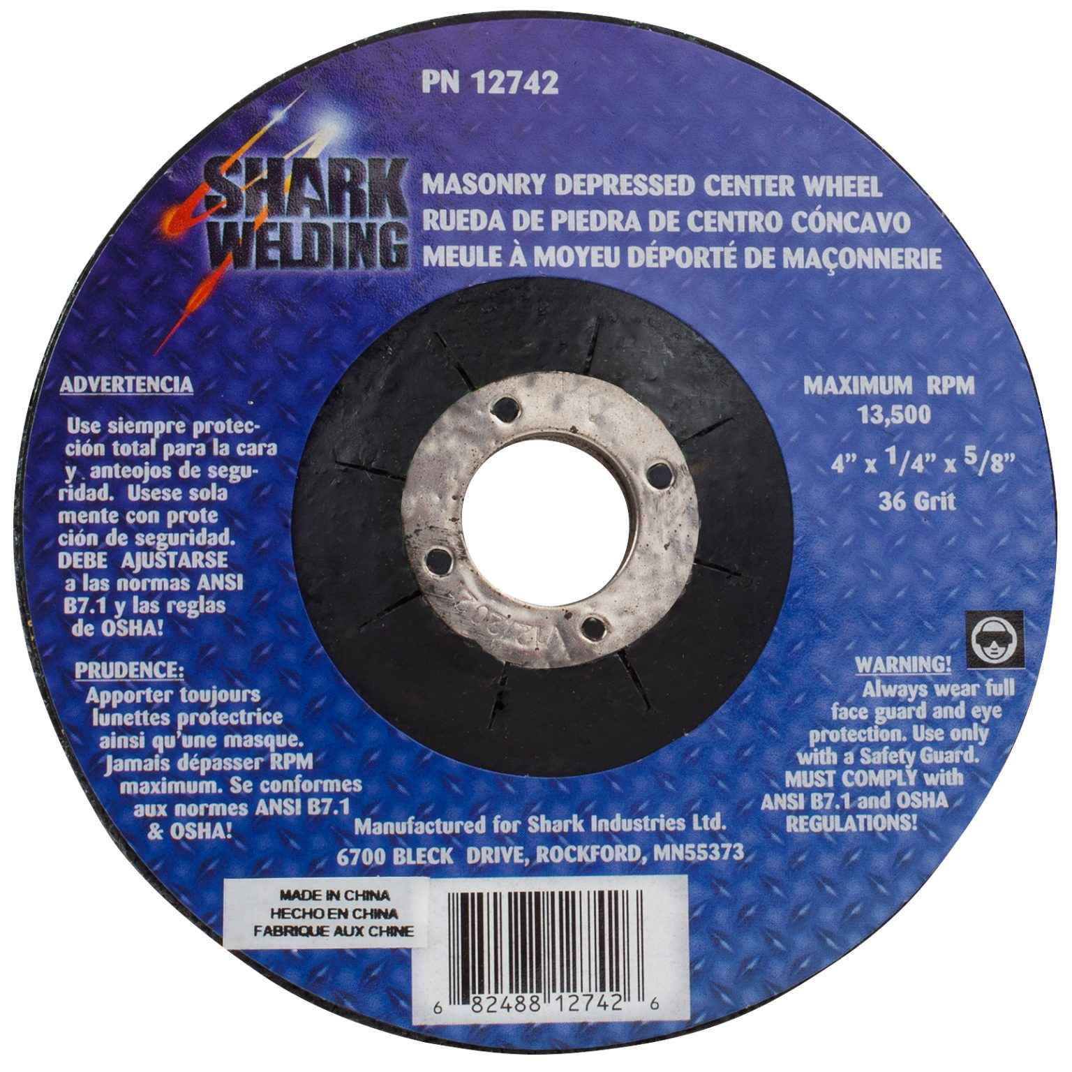 Shark Industries - Shark Industries - Depressed Center Type 27 Grinding Wheels for use on Masonry 4″x 1/4″ x 5/8