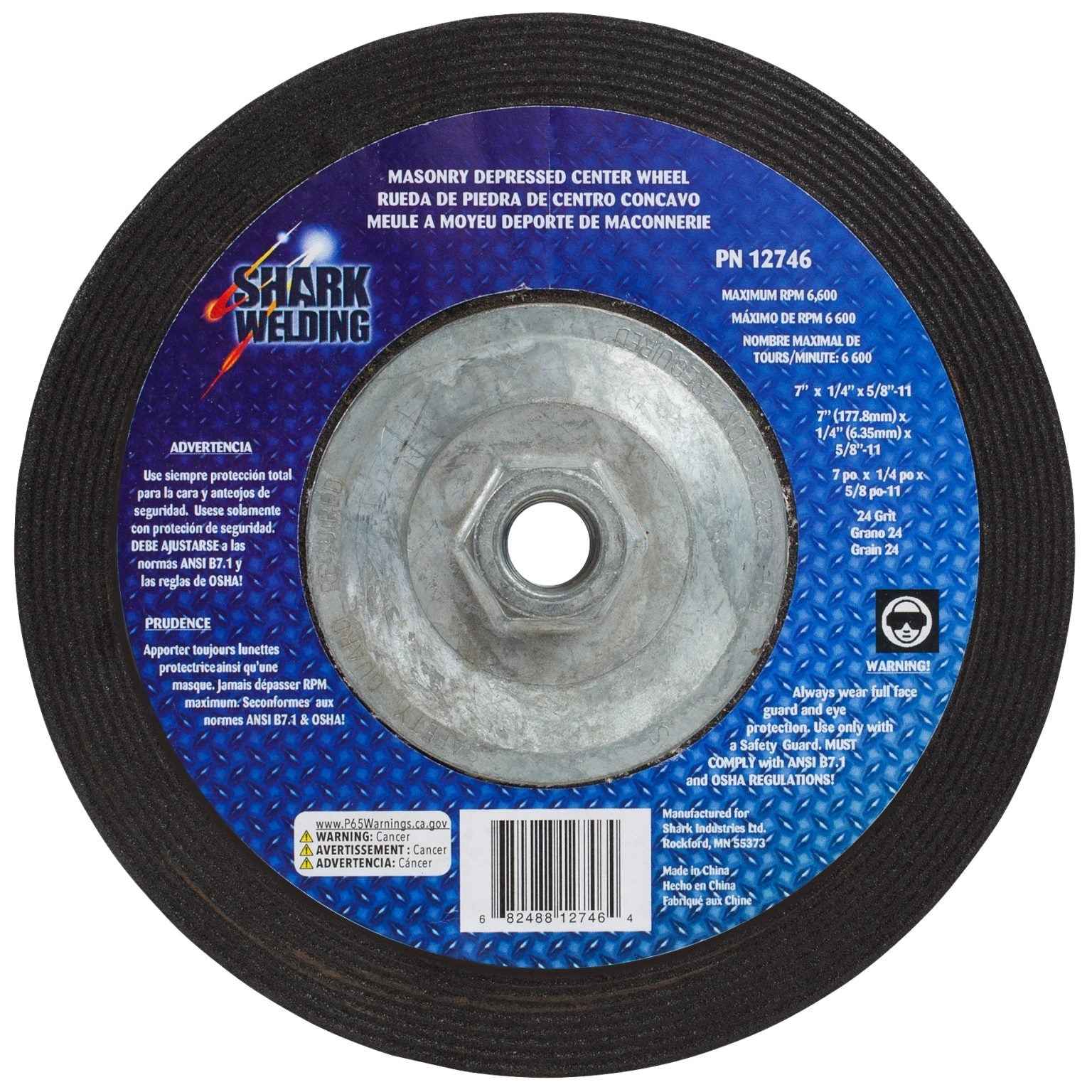 Shark Industries - Depressed Center Type 27 Grinding Wheels for use on Masonry 7″x 1/4″ x 5/8-11
