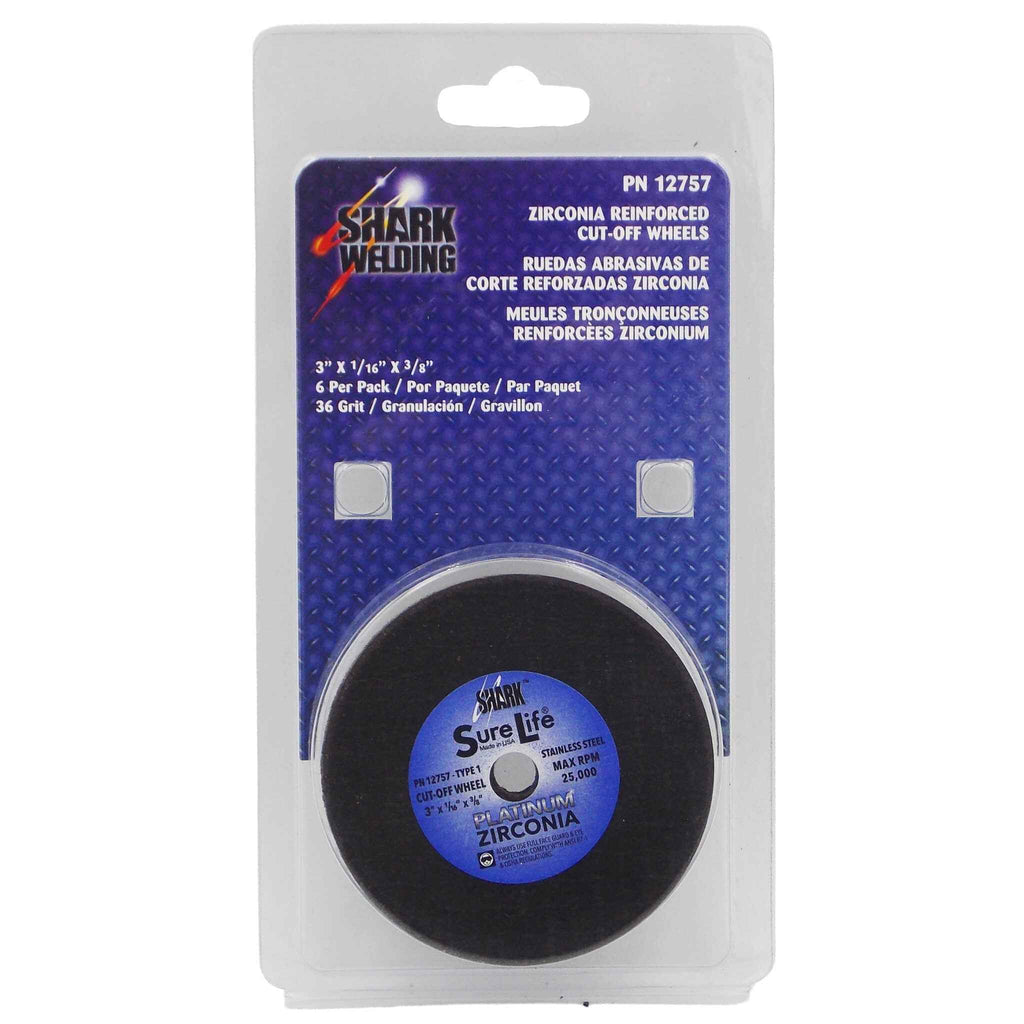 Shark Industries - 6 PK | Cut-Off Wheel – Zirconia (Sure-Life) – 3″ x 1/16″ x 3/8″ – 36 Grit – Made in USA