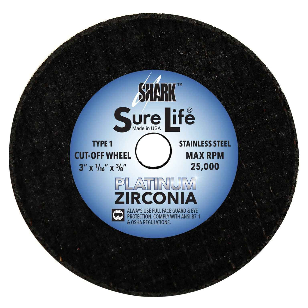 Shark Industries - 6 PK | Cut-Off Wheel – Zirconia (Sure-Life) – 3″ x 1/16″ x 3/8″ – 36 Grit – Made in USA