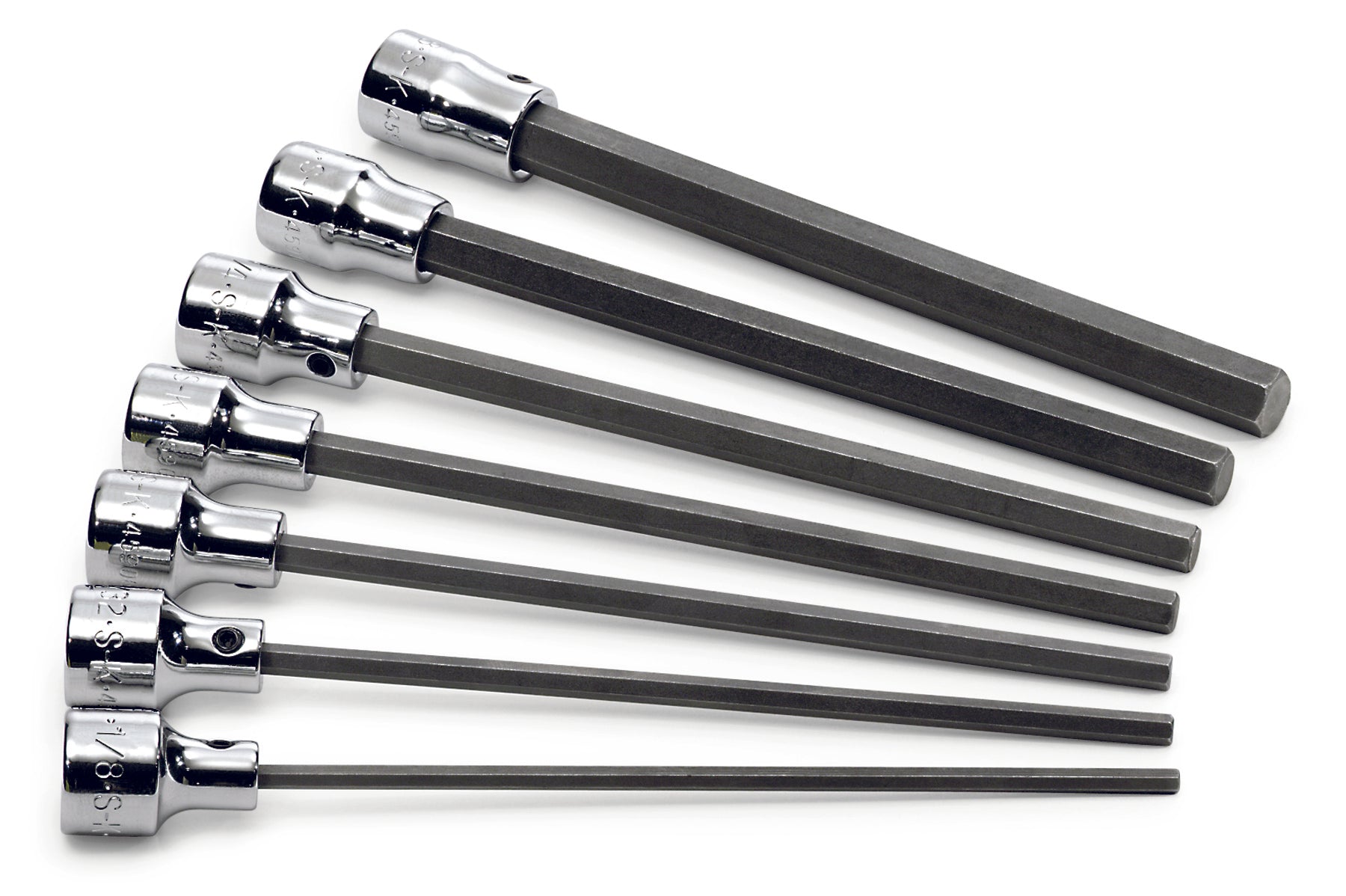 SK Tools USA - 7 Piece, 3/8" Drive, Fractional, Long Hex Bit Socket Set