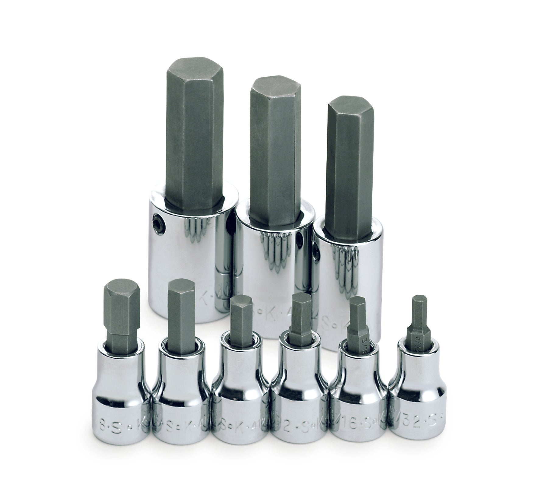 SK Tools USA - 9 Piece 3/8" and 1/2" Drive Fractional Hex Bit Socket Set