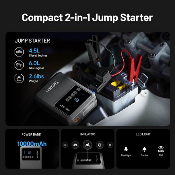 TOPDON 2-in-1 1200 Peak Amp Jump Starter & Tire Inflator