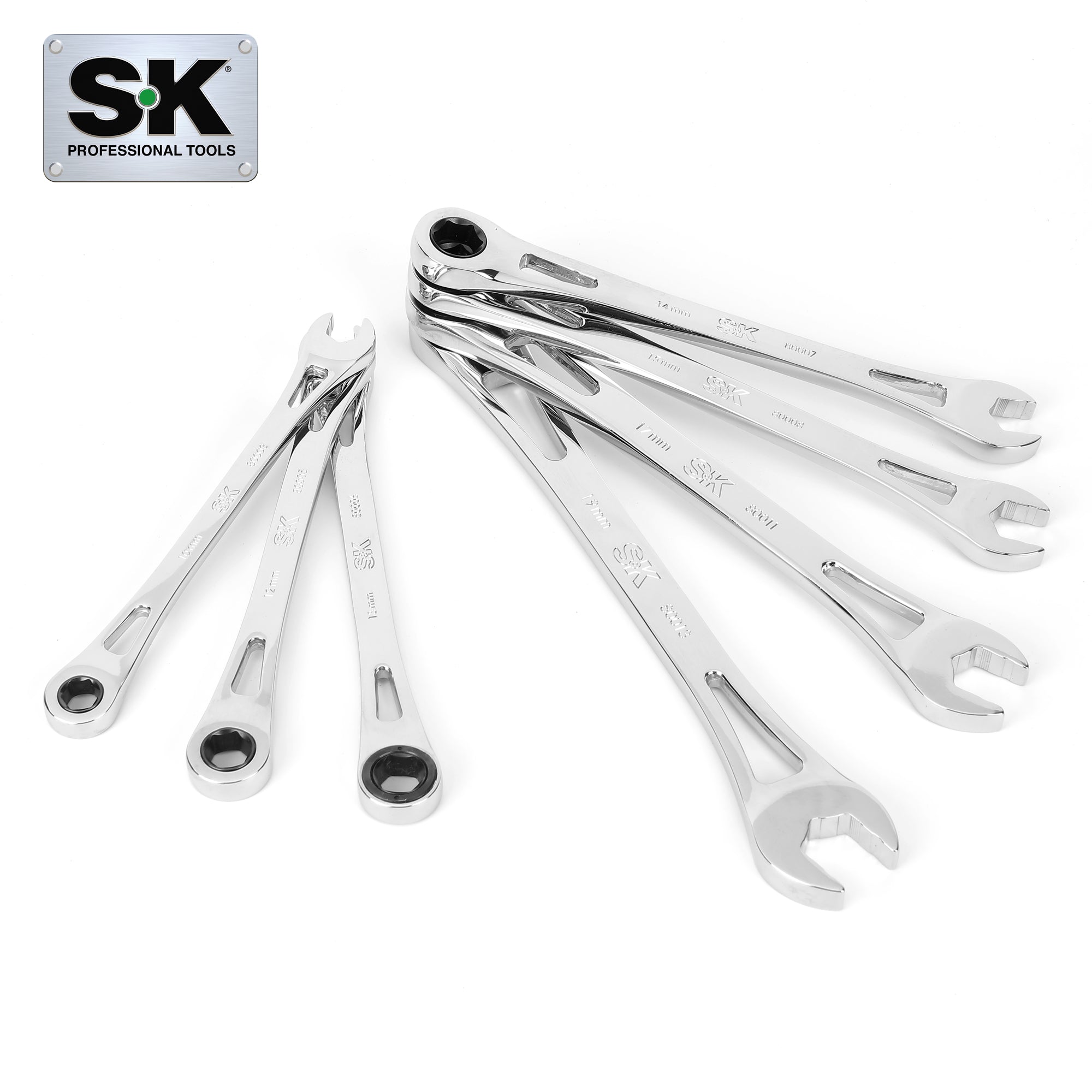 SK Tools USA - X-Frame 7 Piece, 6 point, Metric Combination Ratcheting Wrench Set