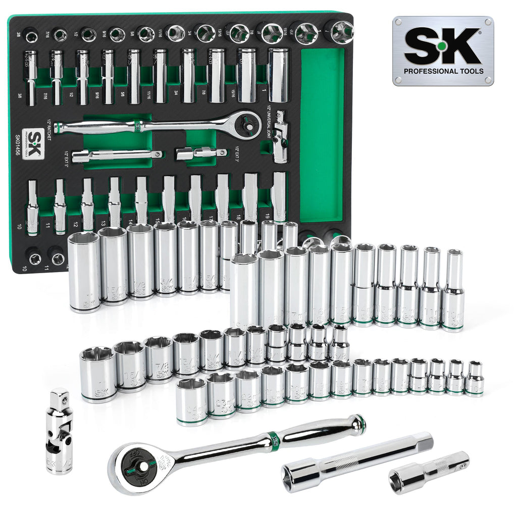 SK Tools USA - 49 Piece 1/2" Drive, 6 Point, Standard & Deep, SAE & Metric Chrome Socket Set