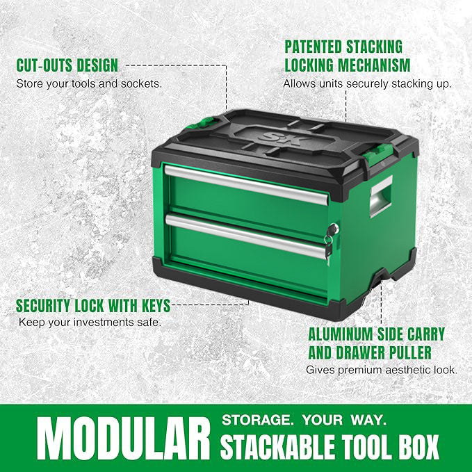 SK Tools USA - Modular Stackable Storage Tool Box, 2-Drawer Steel Box