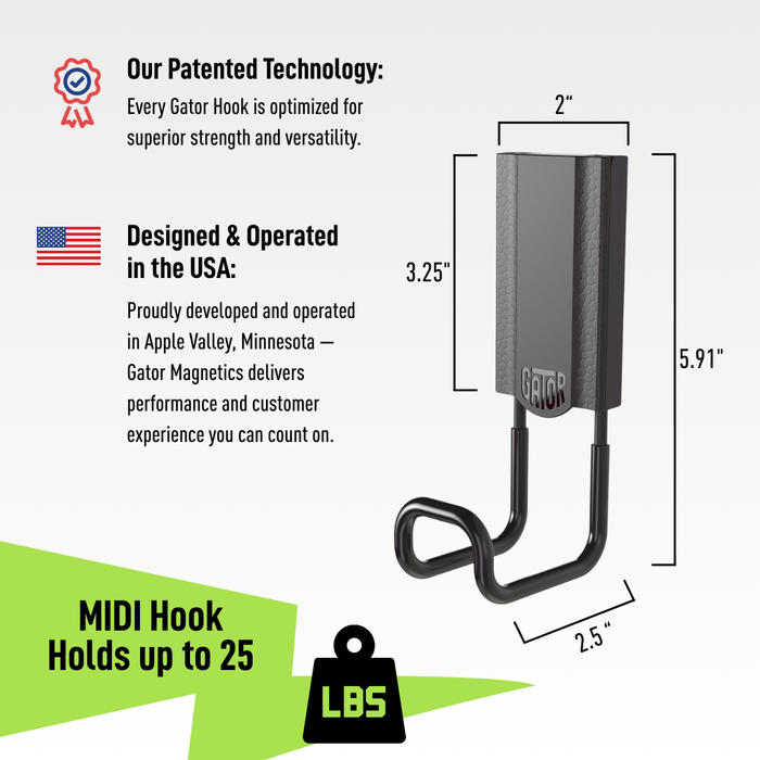 Gator Magnetics - 2.5" MIDI Closed Magnetic Hook - Holds up to 25 lbs