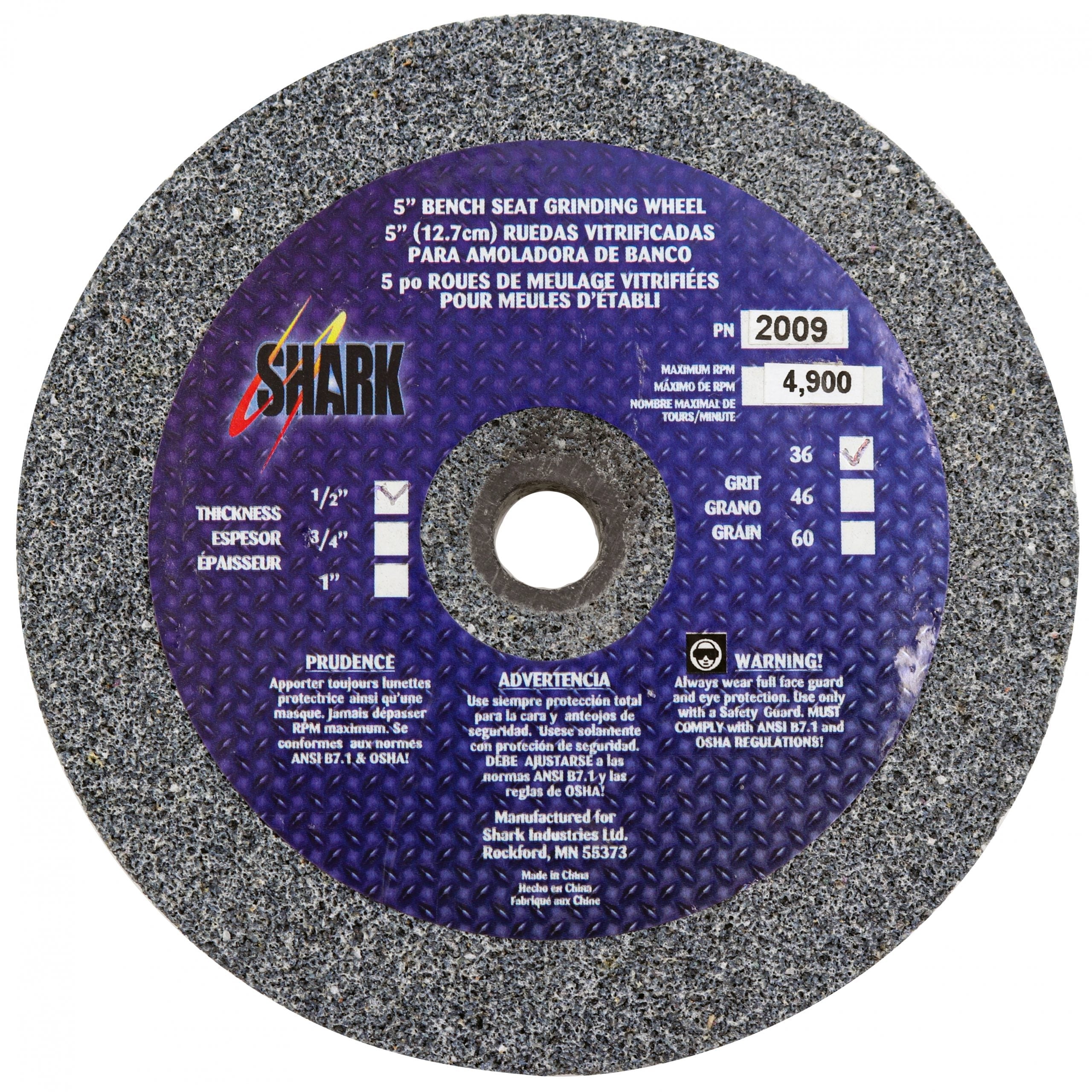Shark Industries - Bench Seat Grinding Wheel – Type 1 – Size 5″ Aluminum Oxide