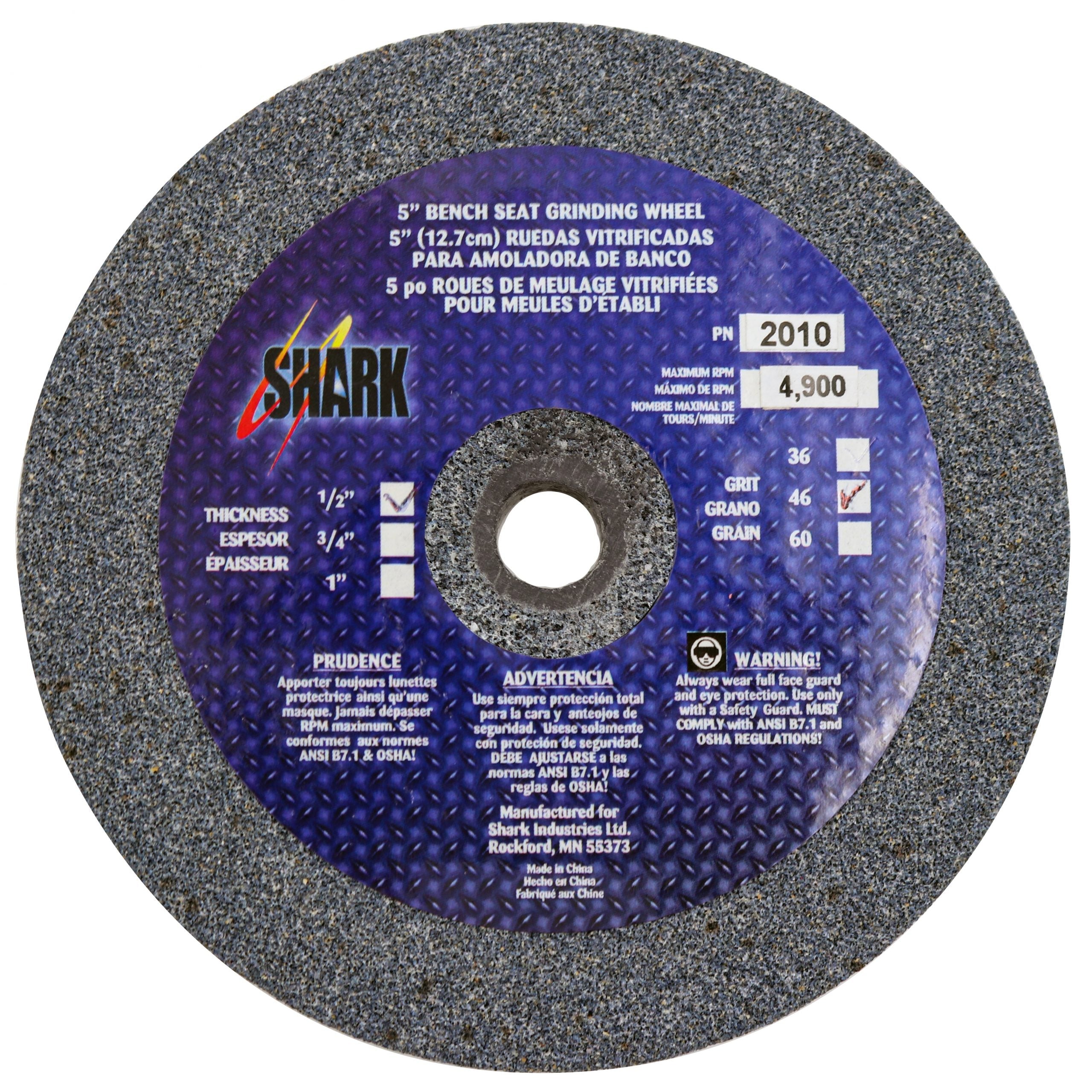 Shark Industries - Bench Seat Grinding Wheel – Type 1 – Size 5″ Aluminum Oxide