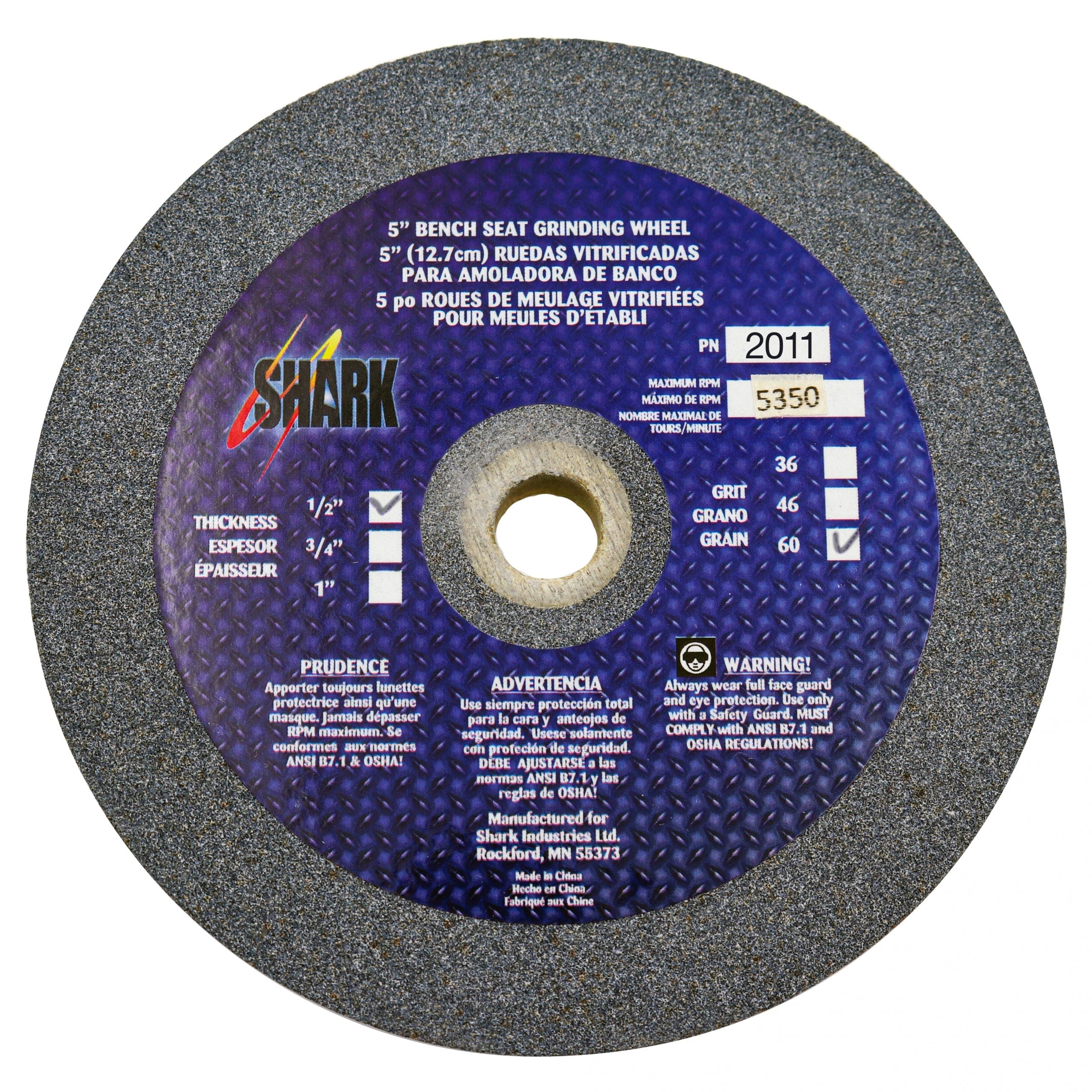 Shark Industries - Bench Seat Grinding Wheel – Type 1 – Size 5″ Aluminum Oxide