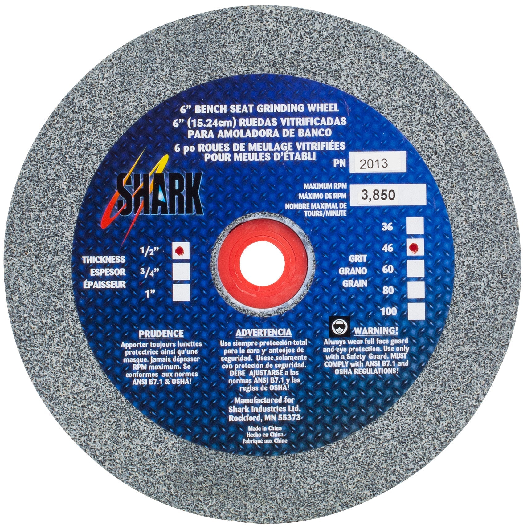Shark Industries - Bench Seat Grinding Wheel Type 1. Size 6″ Made of Aluminum Oxide