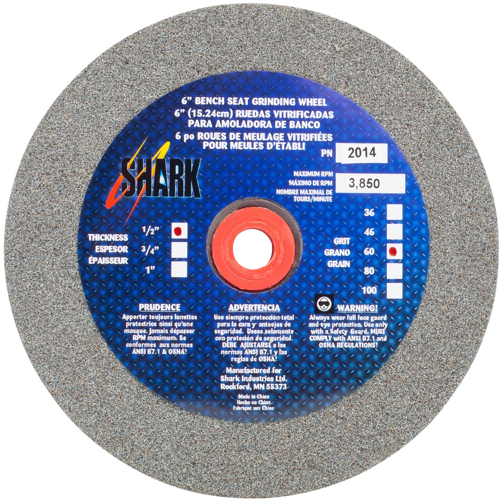 Shark Industries - Bench Seat Grinding Wheel Type 1. Size 6″ Made of Aluminum Oxide