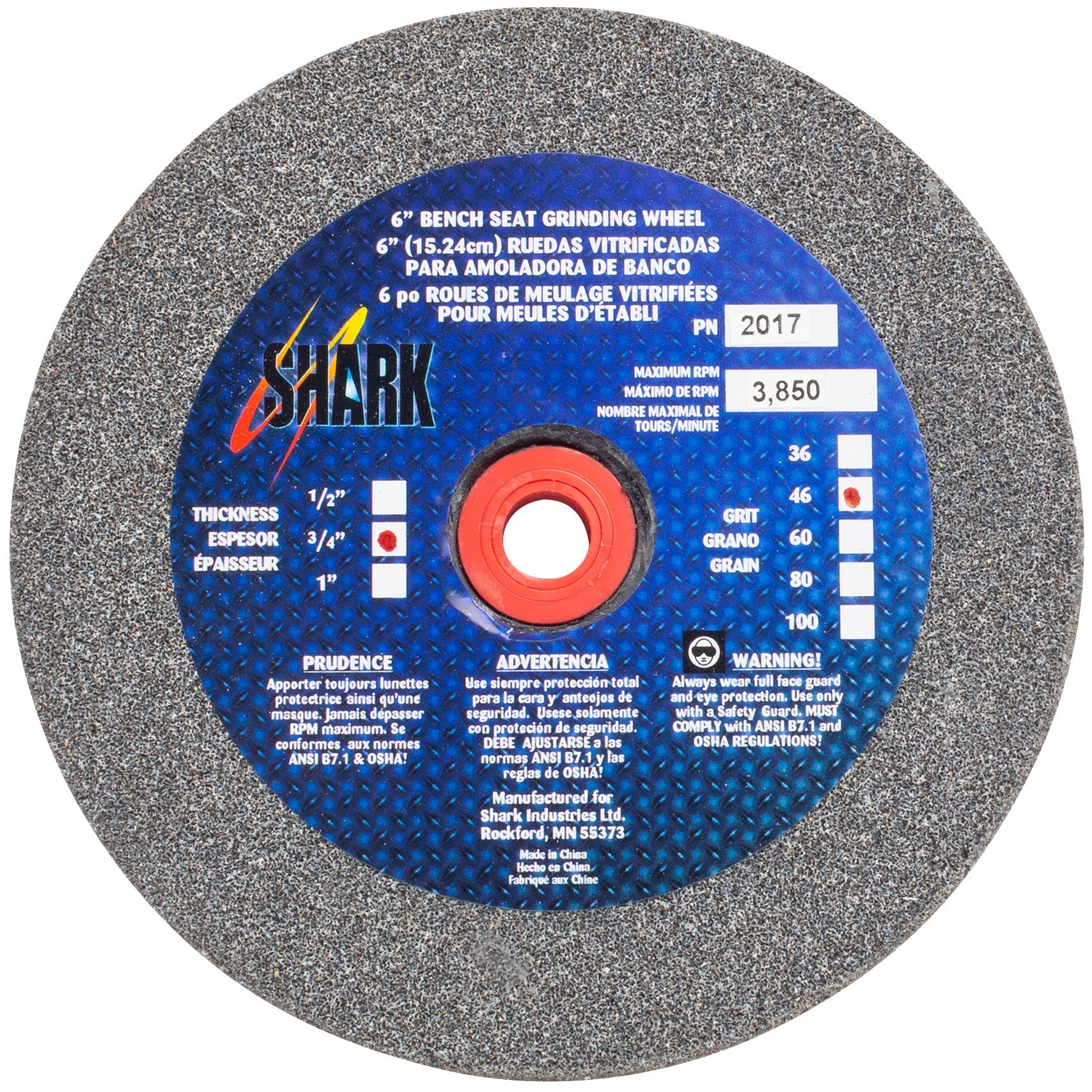 Shark Industries - Bench Seat Grinding Wheel Type 1. Size 6″ Made of Aluminum Oxide