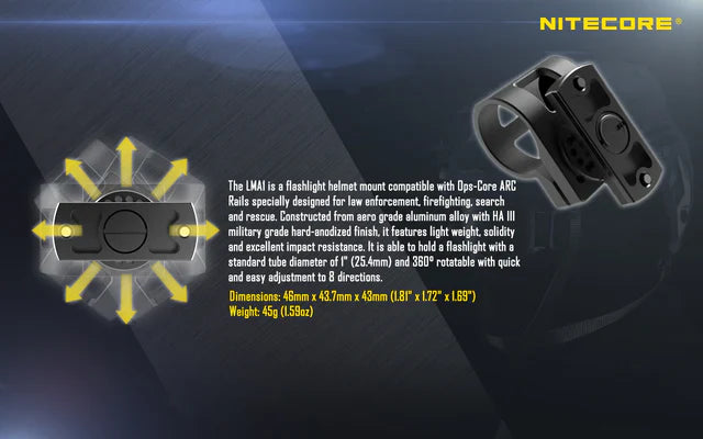 Nitecore LMA1 Rotary Flashlight Helmet Mount
