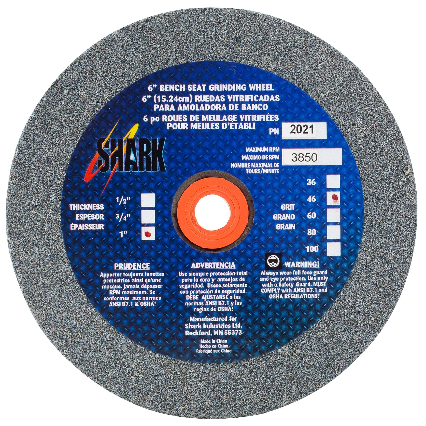 Shark Industries - Bench Seat Grinding Wheel Type 1. Size 6″ Made of Aluminum Oxide