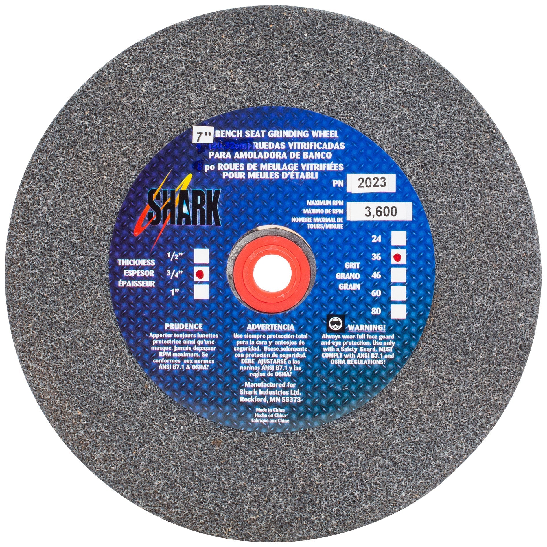 Shark Industries - Bench Seat Grinding Wheel – Type 1 – Size 7″ Aluminum Oxide