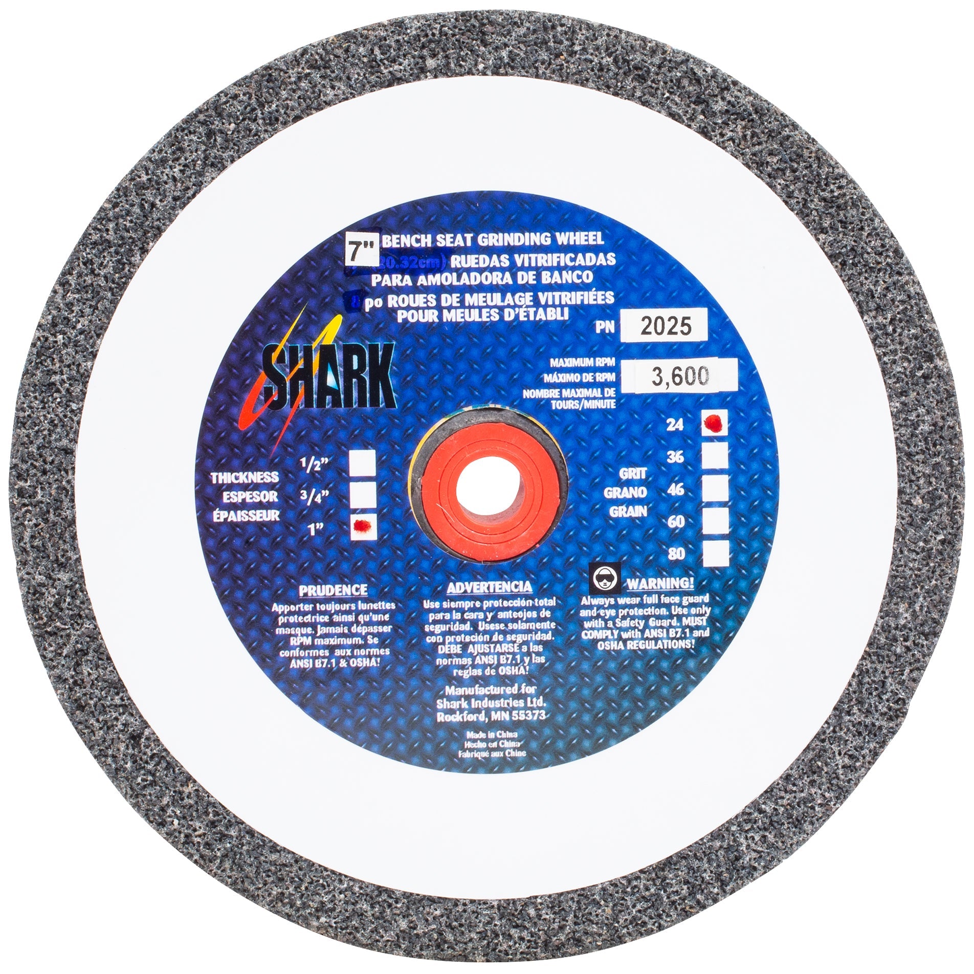 Shark Industries - Bench Seat Grinding Wheel – Type 1 – Size 7″ Aluminum Oxide
