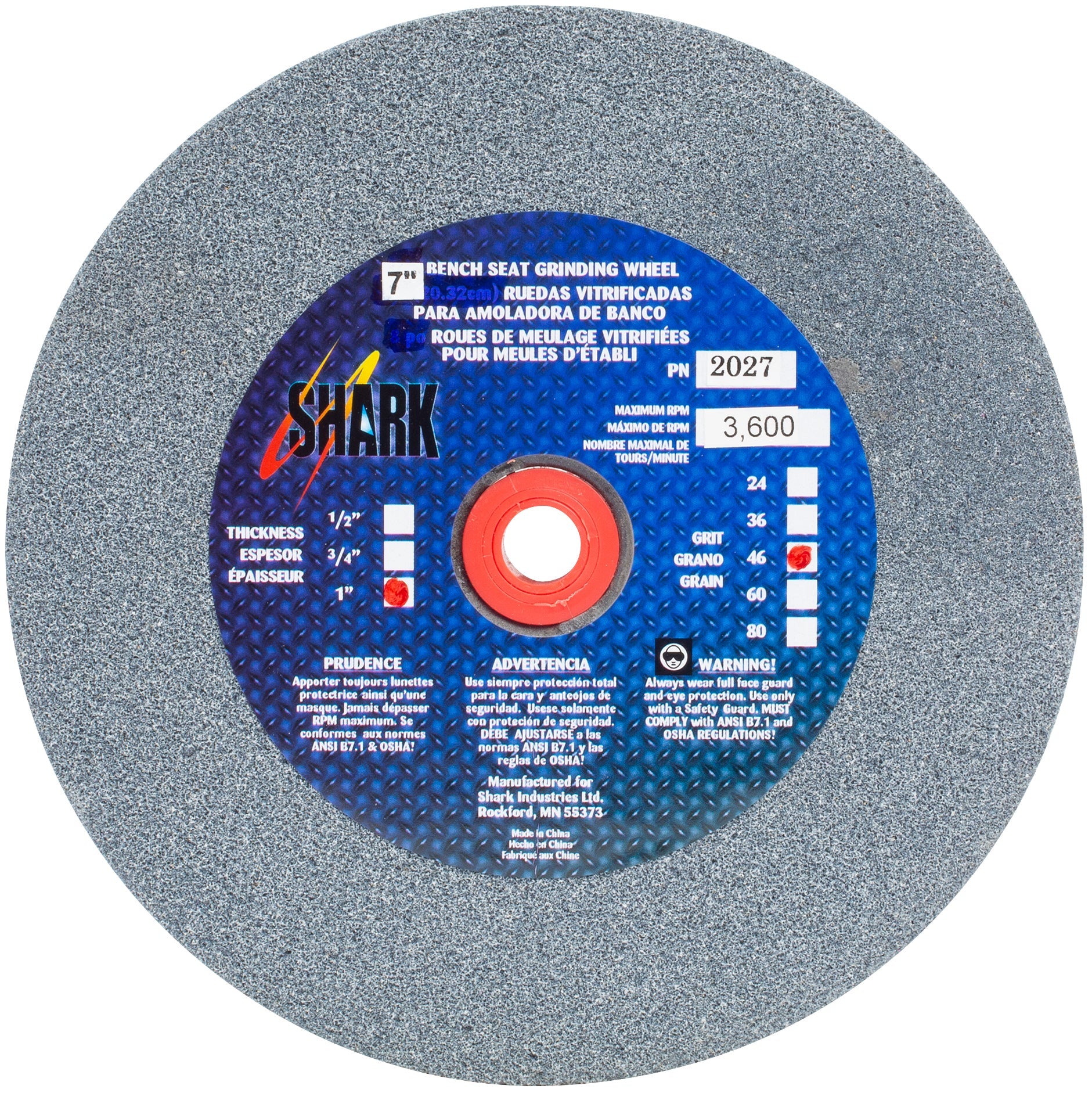 Shark Industries - Bench Seat Grinding Wheel – Type 1 – Size 7″ Aluminum Oxide