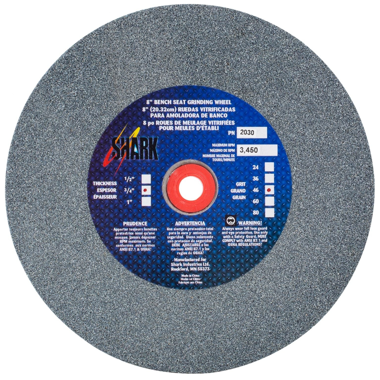 Shark Industries - Bench Seat Grinding Wheel Type 1. Size 8″ Made of Aluminum Oxide