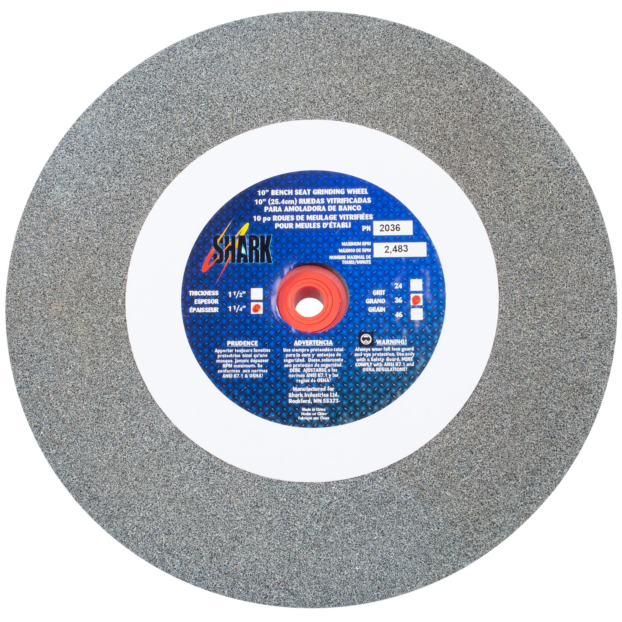 Shark Industries - Bench Seat Grinding Wheel – Type 1 – Size 10″ Aluminum Oxide