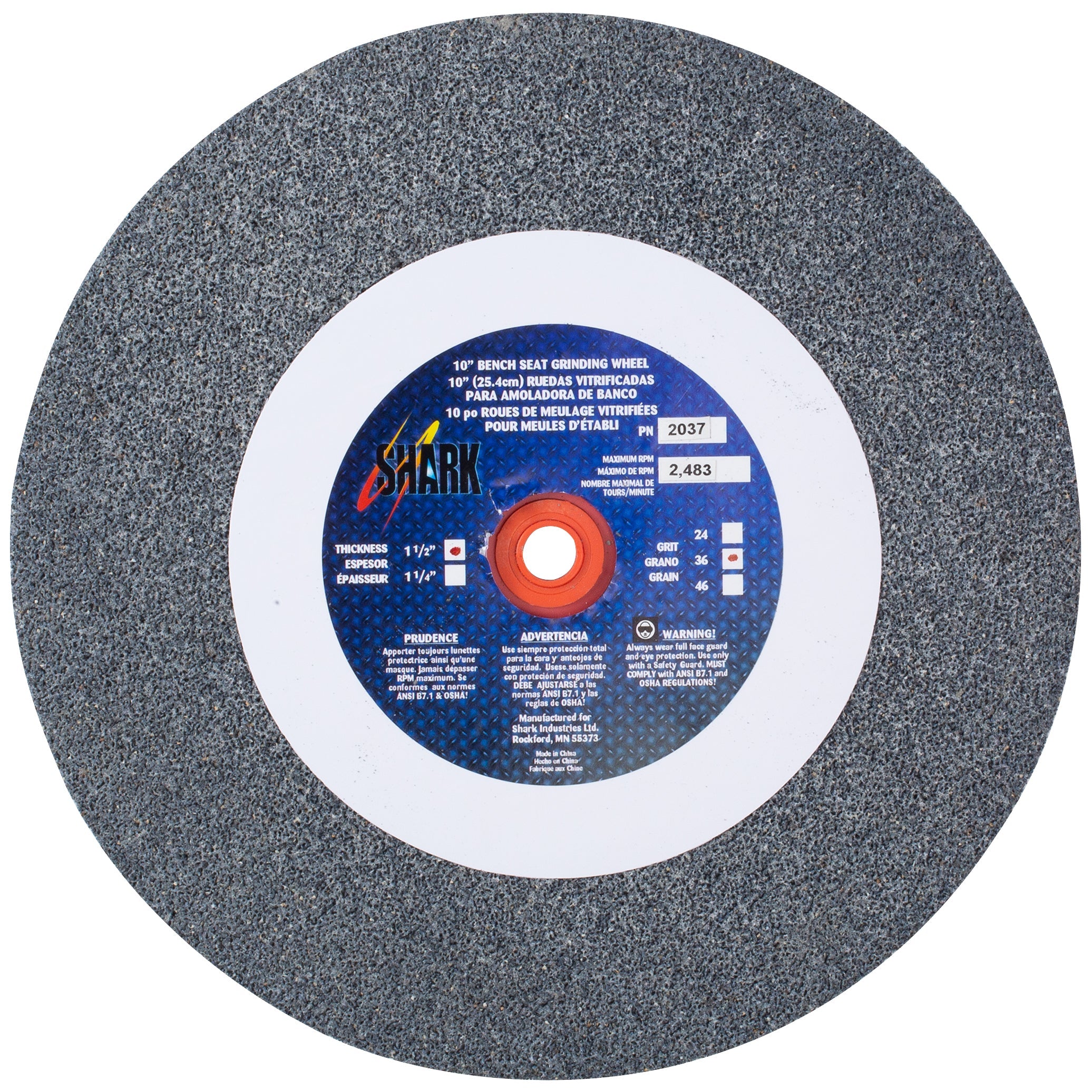 Shark Industries - Bench Seat Grinding Wheel – Type 1 – Size 10″ Aluminum Oxide