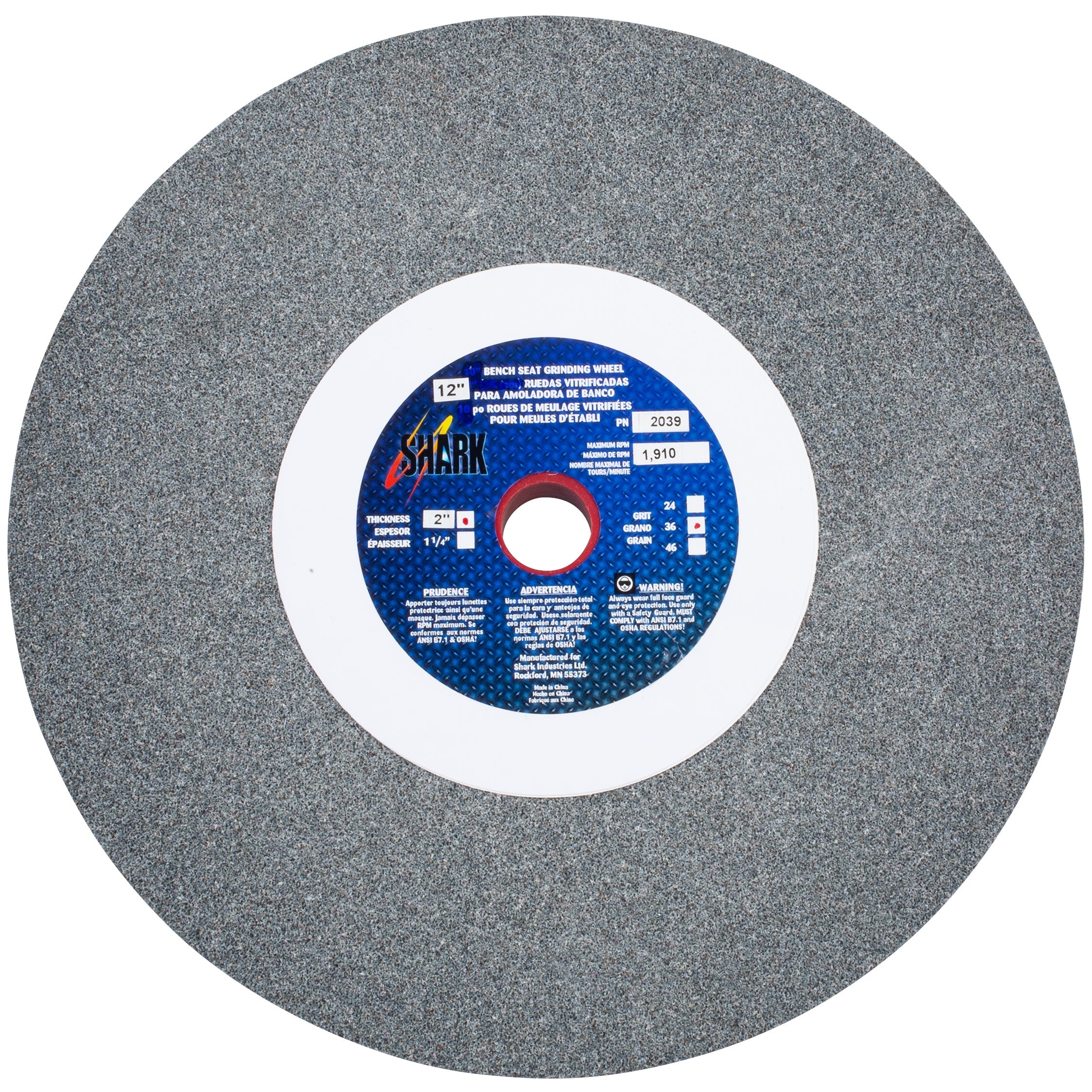 Shark Industries - Bench Seat Grinding Wheel – Type 1 – Size 12″ Aluminum Oxide