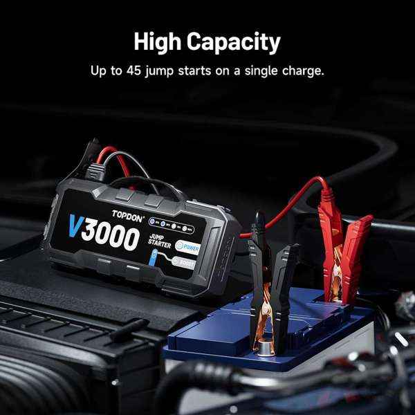 TOPDON 3000 Peak Amp Battery Jump Starter, Power Bank, & Flashlight