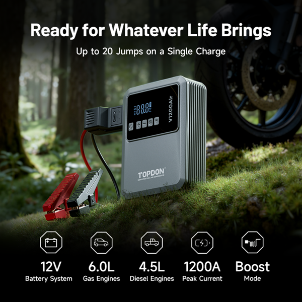 TOPDON 2-in-1 1200 Peak Amp Jump Starter & Tire Inflator