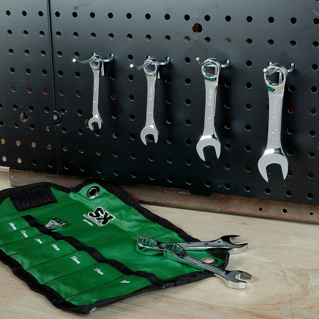 SK Tools USA - 7 Piece 12 Point Metric Short Combination SuperKrome Wrench Set