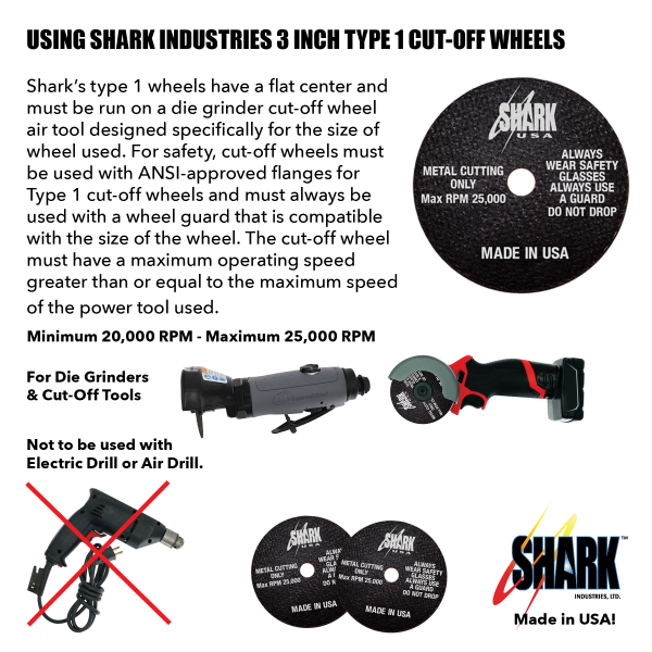 Shark Industries - Cut-Off Wheel – Aluminum Oxide – 3″ x 1/8″ x 1/4″ – 46 Grit – Made in USA