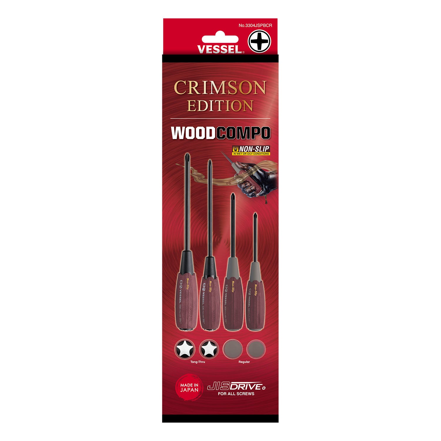WOOD-COMPO JISDRIVE Screwdriver 4PC. Set Crimson Edition