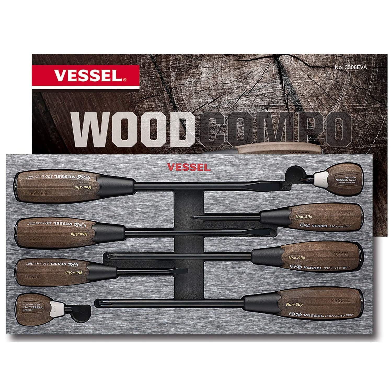 WOOD-COMPO Non-Slip Tang-Thru Screwdriver 8PC. Set
