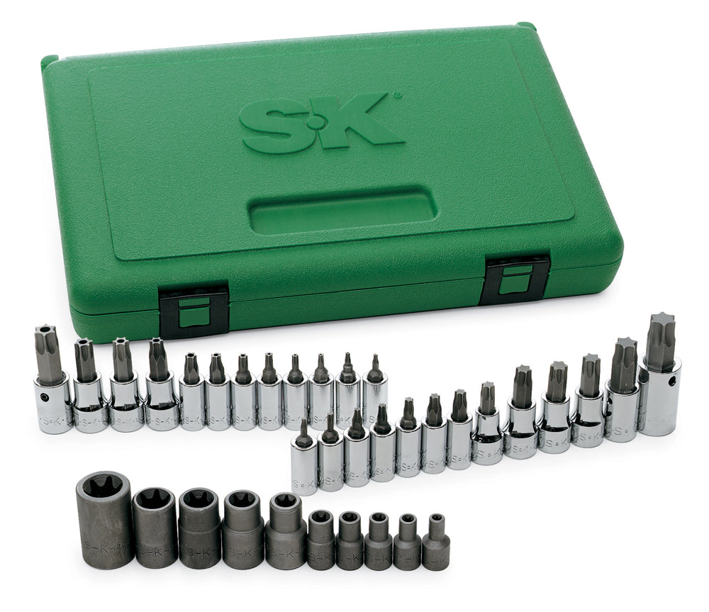 SK Tools USA - 35 Piece 1/4", 3/8" and 1/2" Drive Torx Bit Socket Set